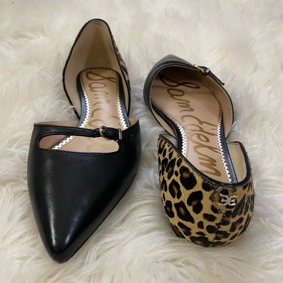 Black & Cheetah Print Cow Hair D’Orsay Flats - Picture 4 of 7